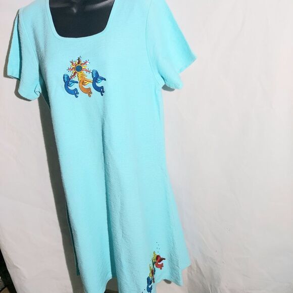Kokopelli Aqua Shift Dress Short Sleeve Size Small - Picture 2 of 5